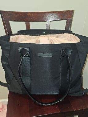 Poppy & Peonies Black Tote with Light Pink Interior Lining